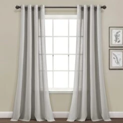 Faux Linen Grommet Window Curtain Panel Set
