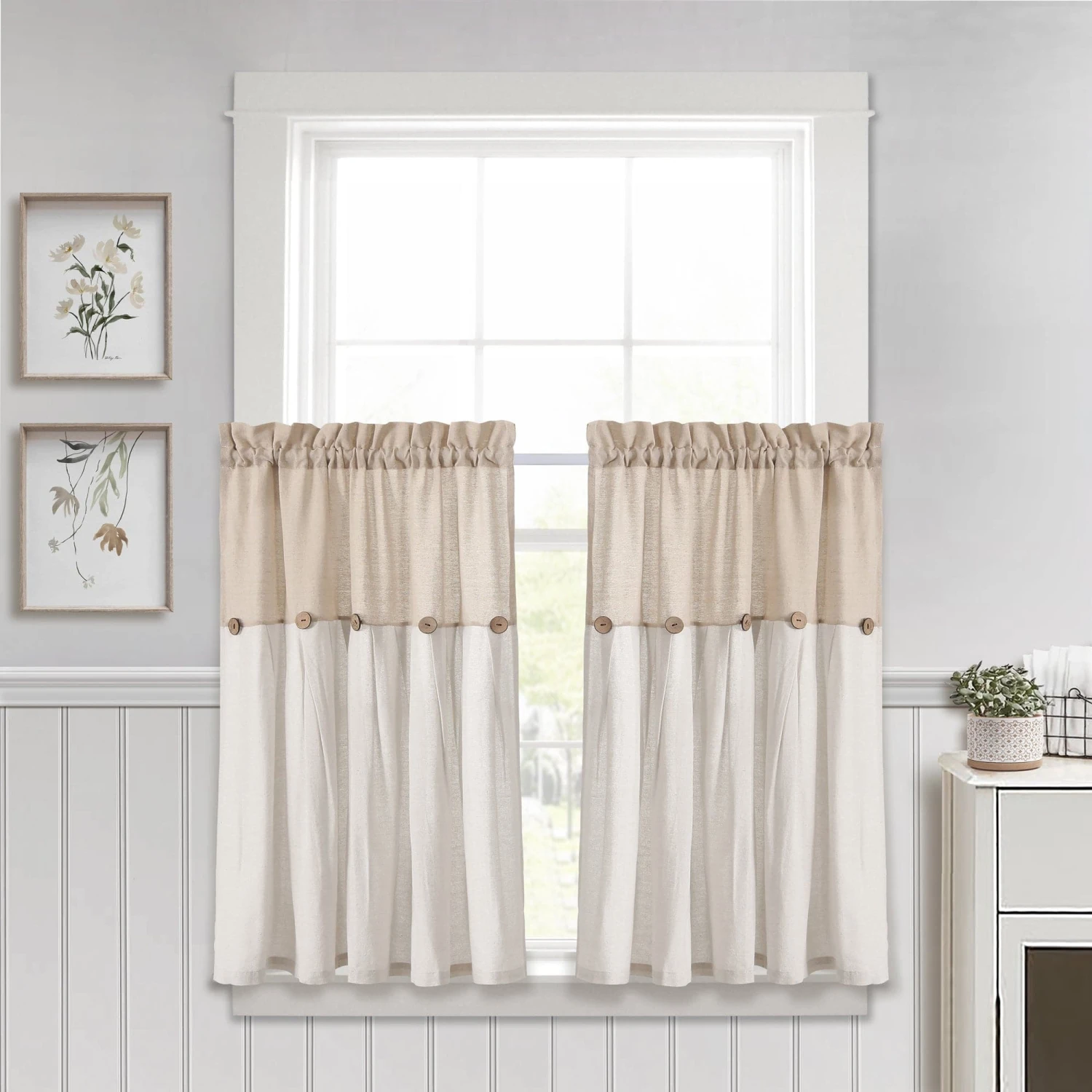 Linen Button Kitchen Window Tiers Set - Image 15