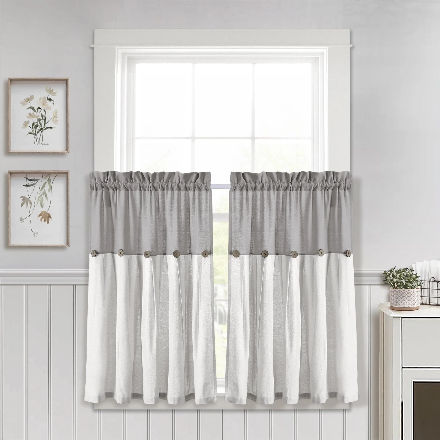 Linen Button Kitchen Window Tiers Set - Image 8