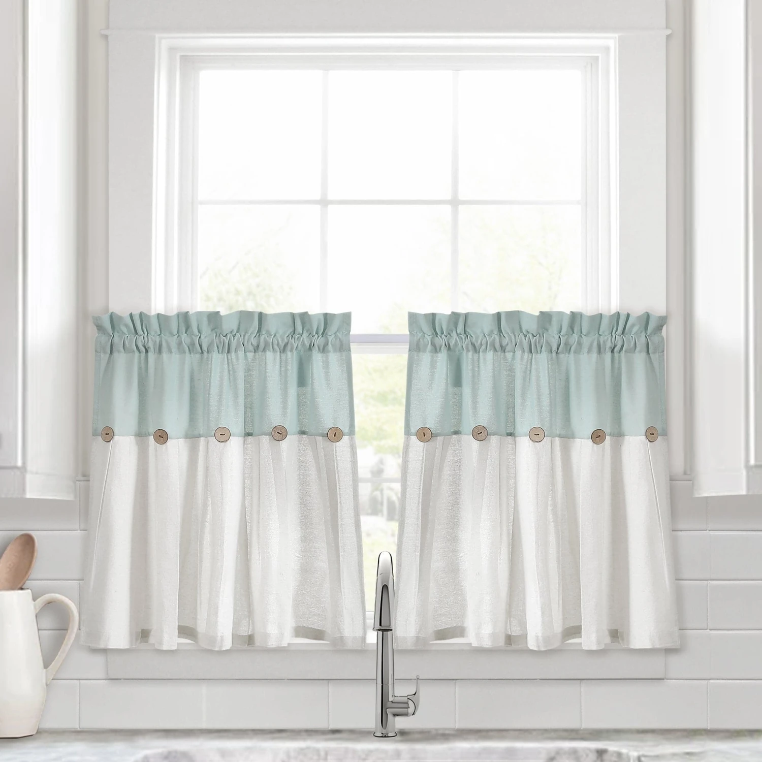 Linen Button Kitchen Window Tiers Set - Image 3