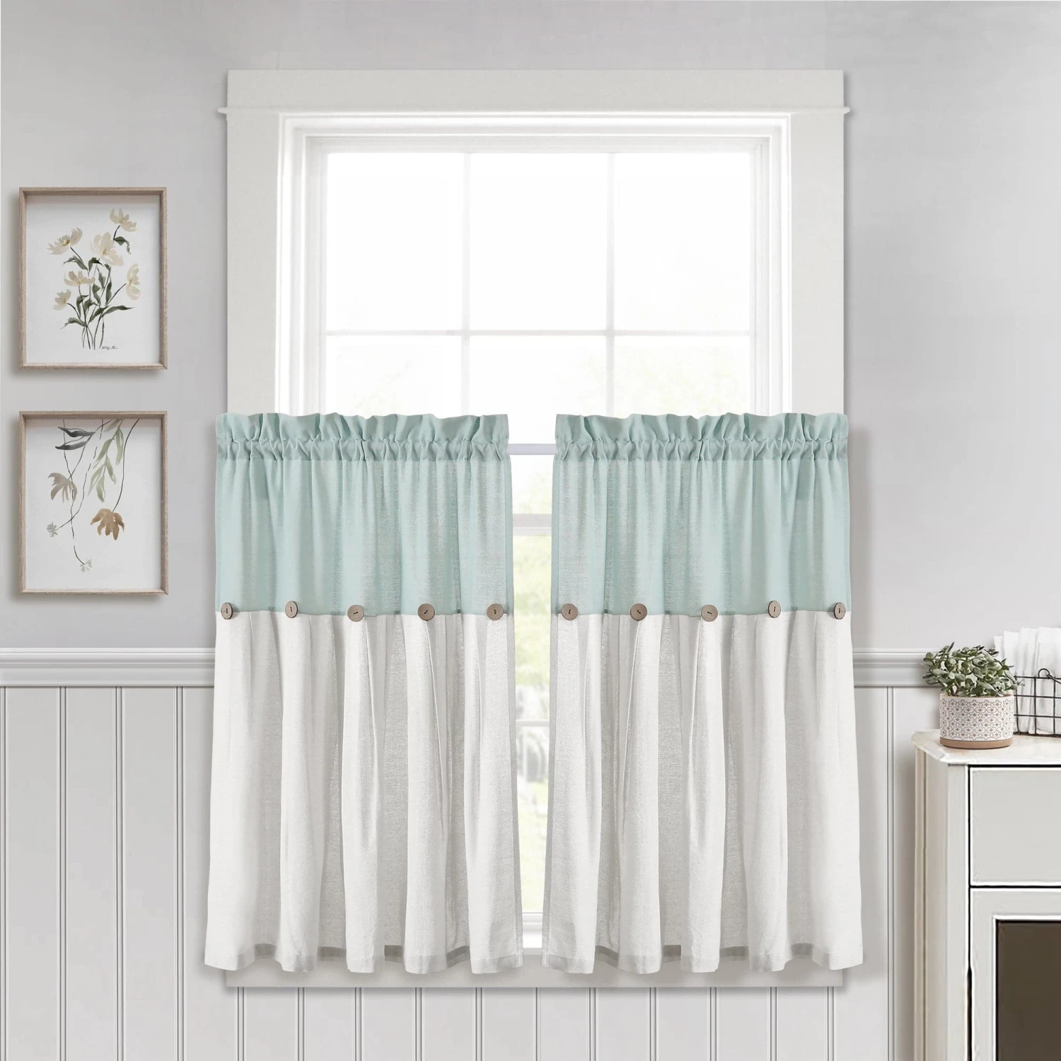 Linen Button Kitchen Window Tiers Set - Image 10