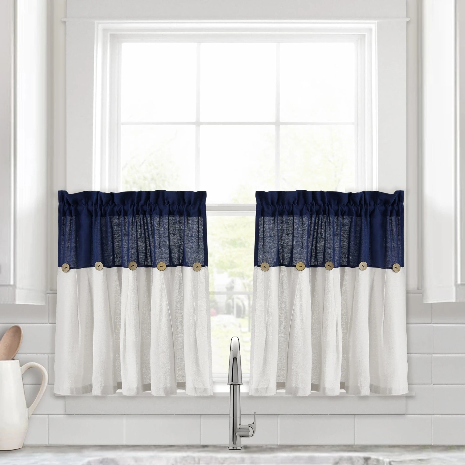 Linen Button Kitchen Window Tiers Set - Image 4