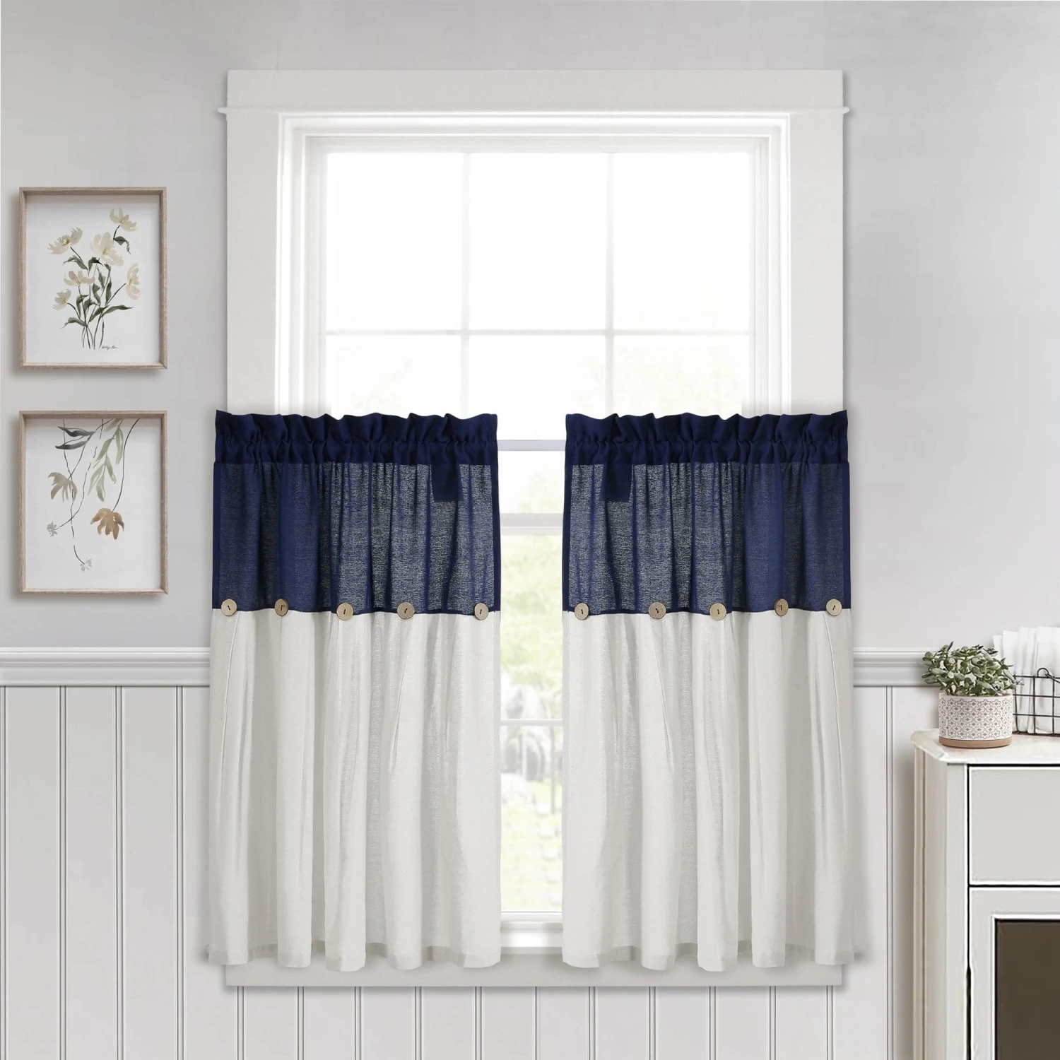 Linen Button Kitchen Window Tiers Set - Image 12
