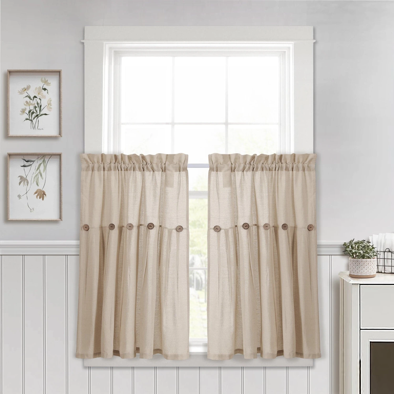 Linen Button Kitchen Window Tiers Set - Image 14