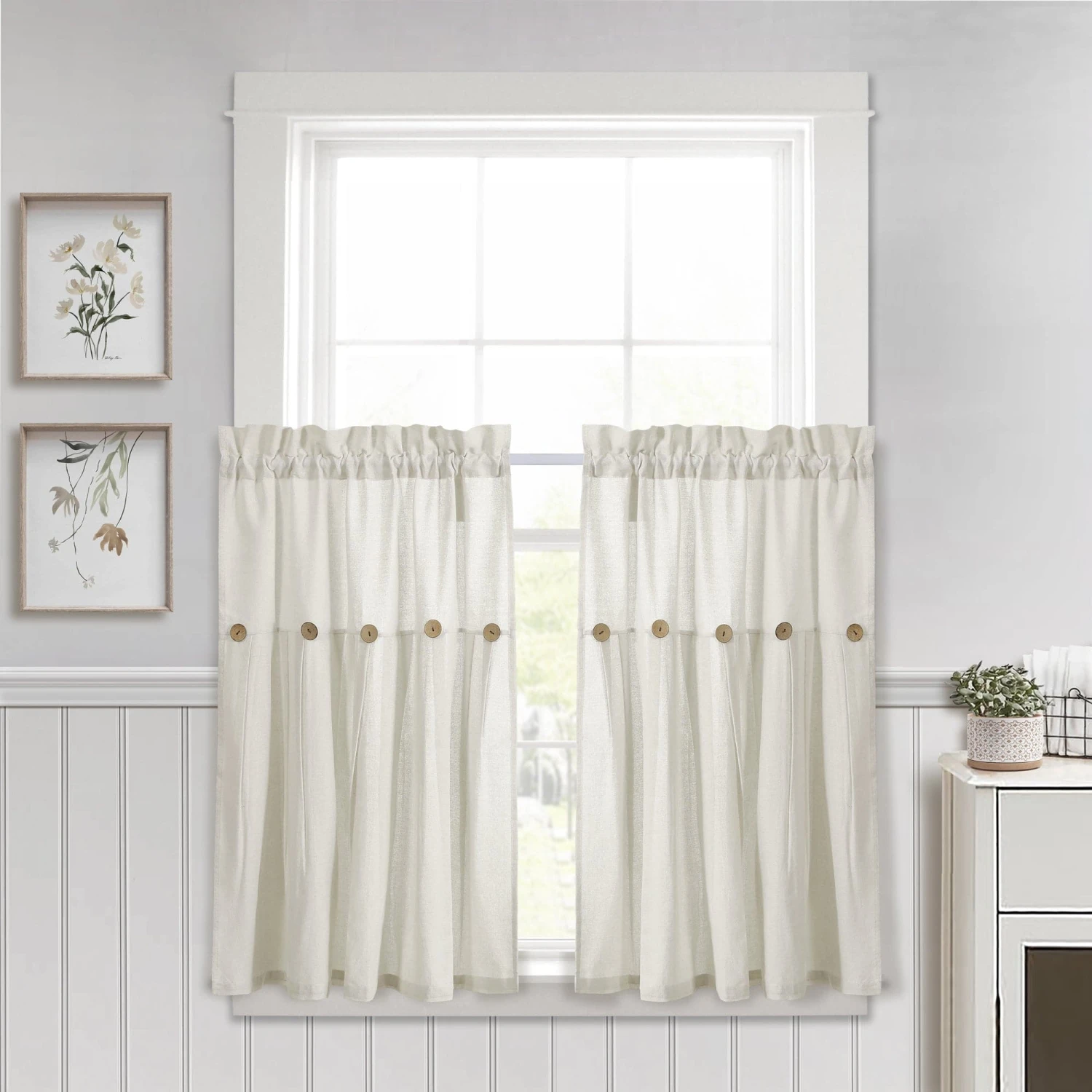 Linen Button Kitchen Window Tiers Set - Image 16