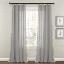 Faux Linen Tassel Window Curtain Panel