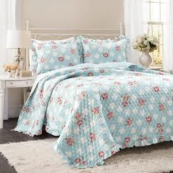 Cottagecore Floral Ruffle Quilt 3 Piece Set