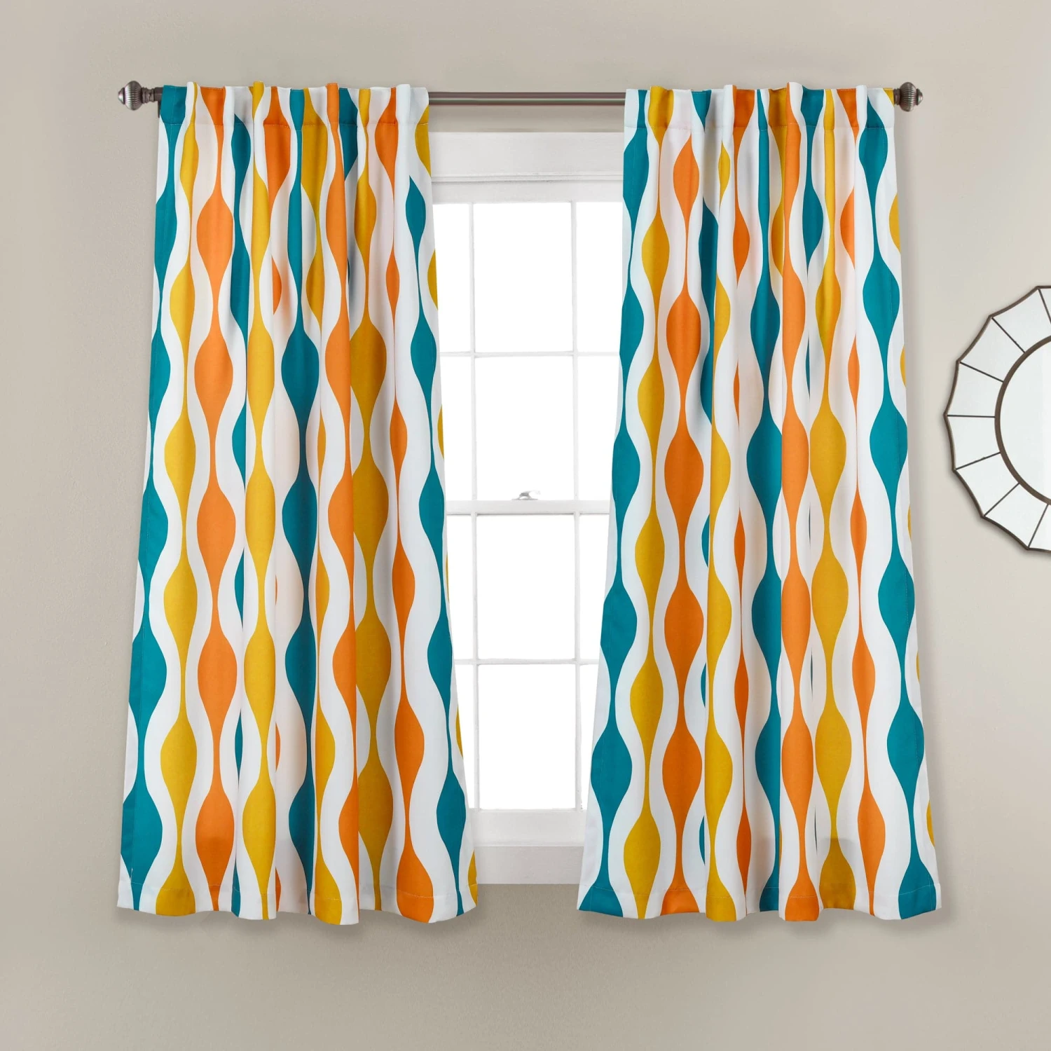 Mid Century Geo Light Filtering Window Curtain Panel Set - Image 5