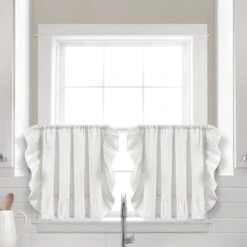 Faux Linen Ruffle Kitchen Window Tiers Set