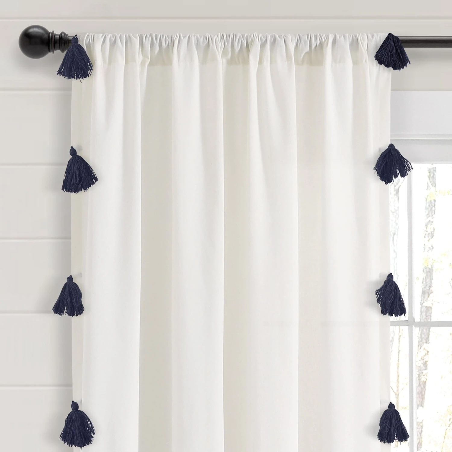 Boho Faux Linen Texture Tassel Window Curtain Panel - Image 8