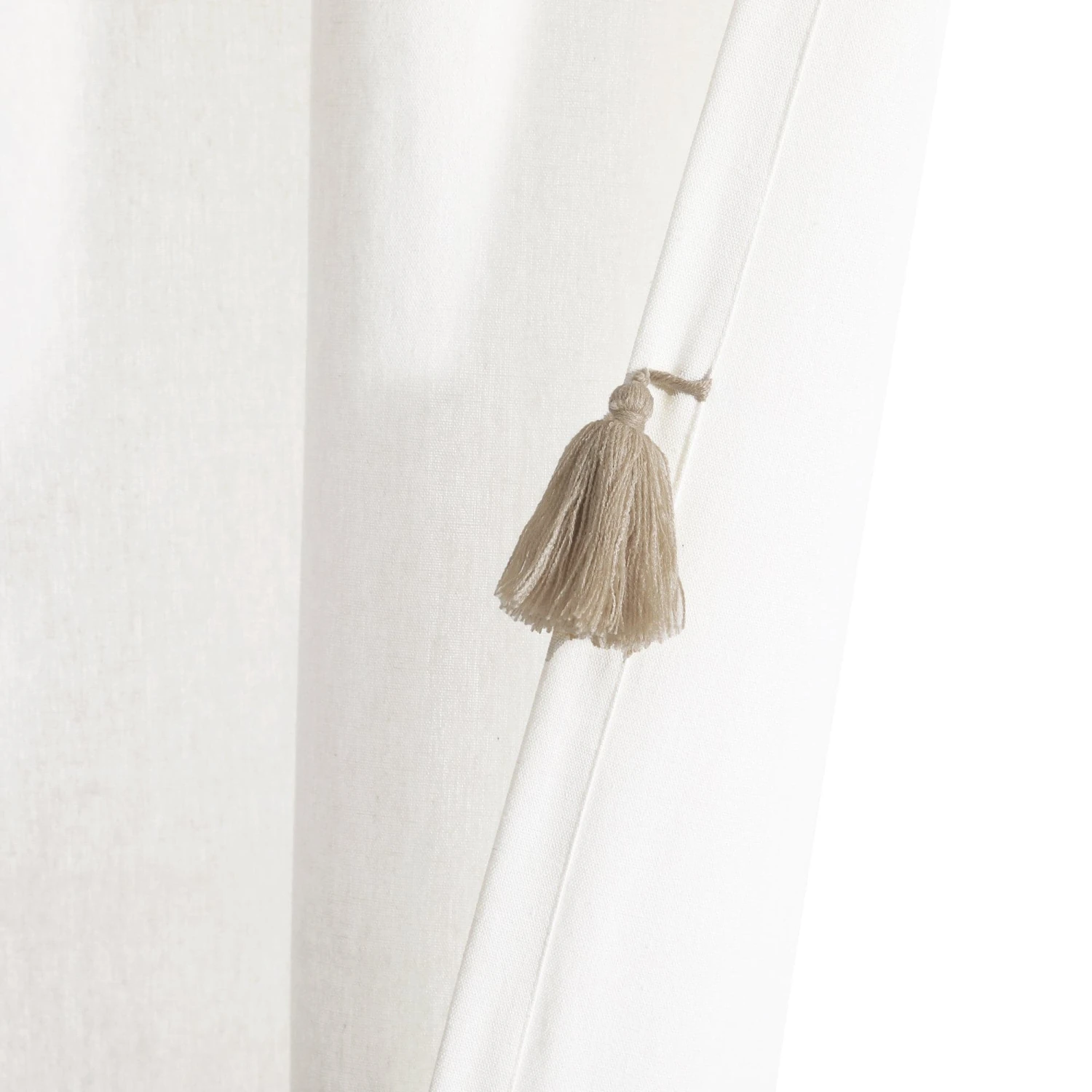 Boho Faux Linen Texture Tassel Window Curtain Panel - Image 16