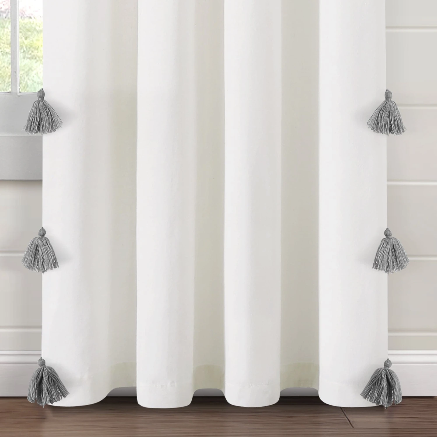 Boho Faux Linen Texture Tassel Window Curtain Panel - Image 20