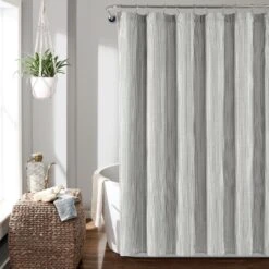 Farmhouse Vintage Stripe Yarn Dyed Recycled Cotton Shower Curtain