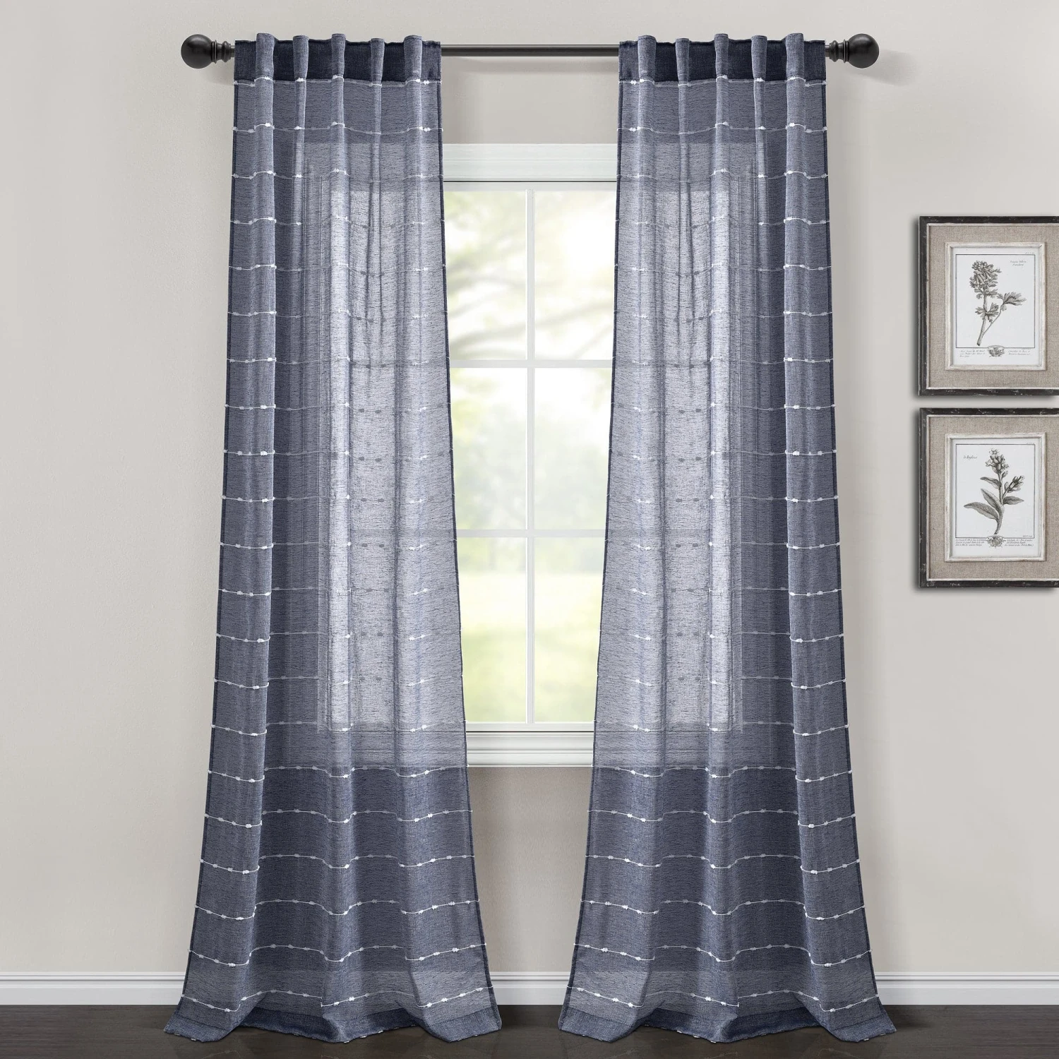Farmhouse Textured Sheer Back Tab Rod Pocket Window Curtain Panel Set - Image 4