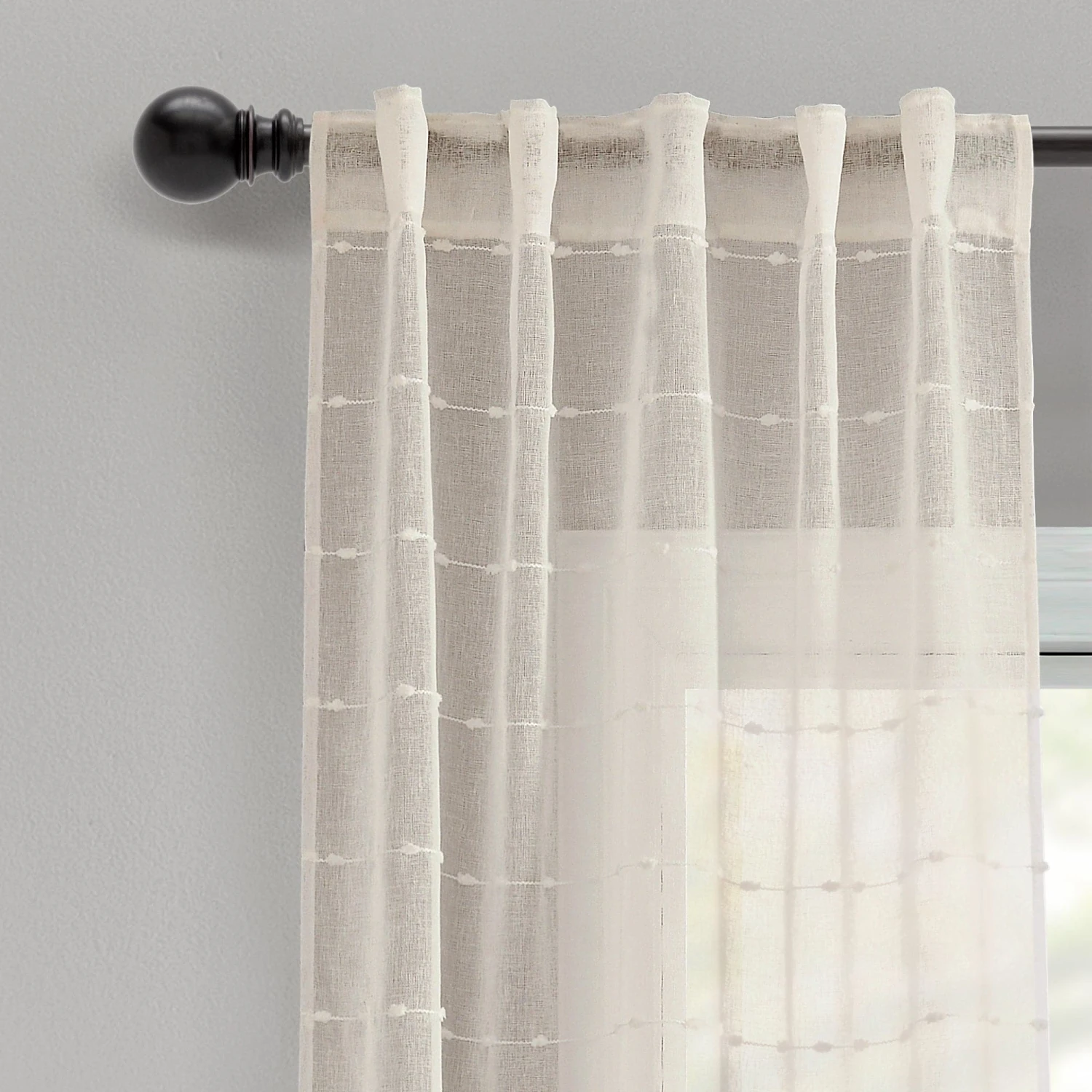 Farmhouse Textured Sheer Back Tab Rod Pocket Window Curtain Panel Set - Image 5
