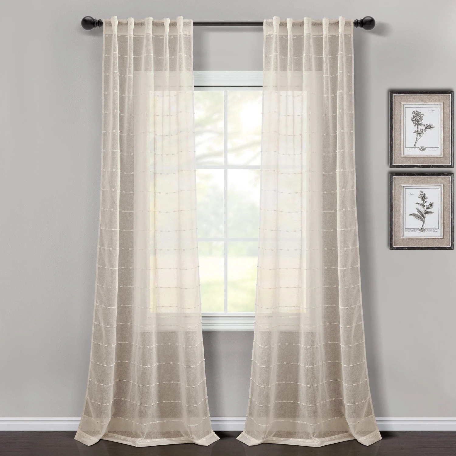 Farmhouse Textured Sheer Back Tab Rod Pocket Window Curtain Panel Set - Image 3