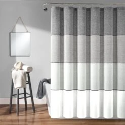 Color Block Ombre Yarn Dyed Recycled Cotton Shower Curtain