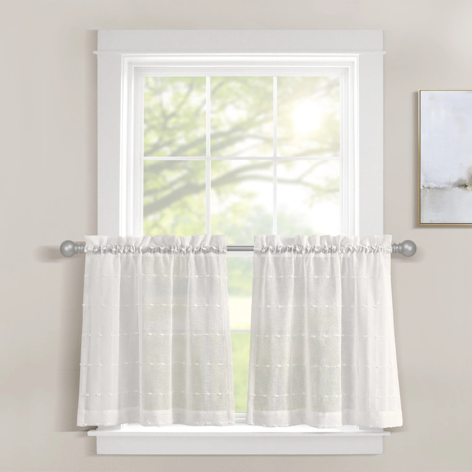 Farmhouse Textured Sheer Kitchen Window Tiers Set - Image 2