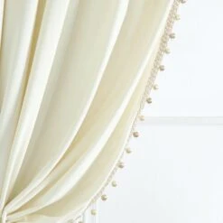 Luxury Vintage Velvet With Silky Pompom Trim Window Curtain Panel