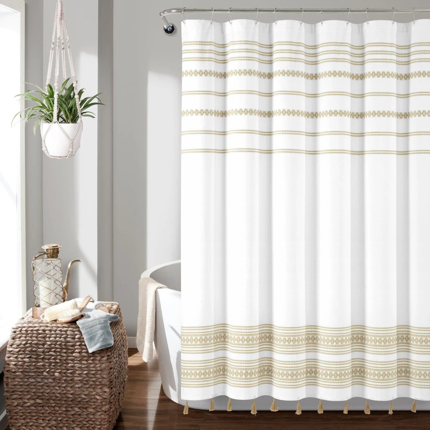 Breezy Chic Tassel Jacquard Recycled Cotton Shower Curtain - Image 4