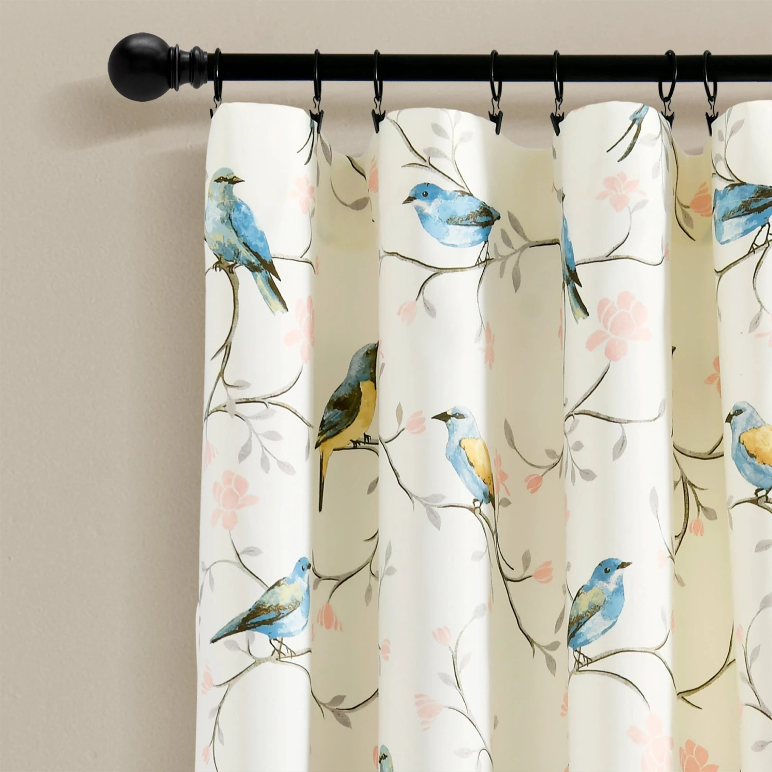 Botanical Bird & Flower Light Filtering Window Curtain Panel Set - Image 2