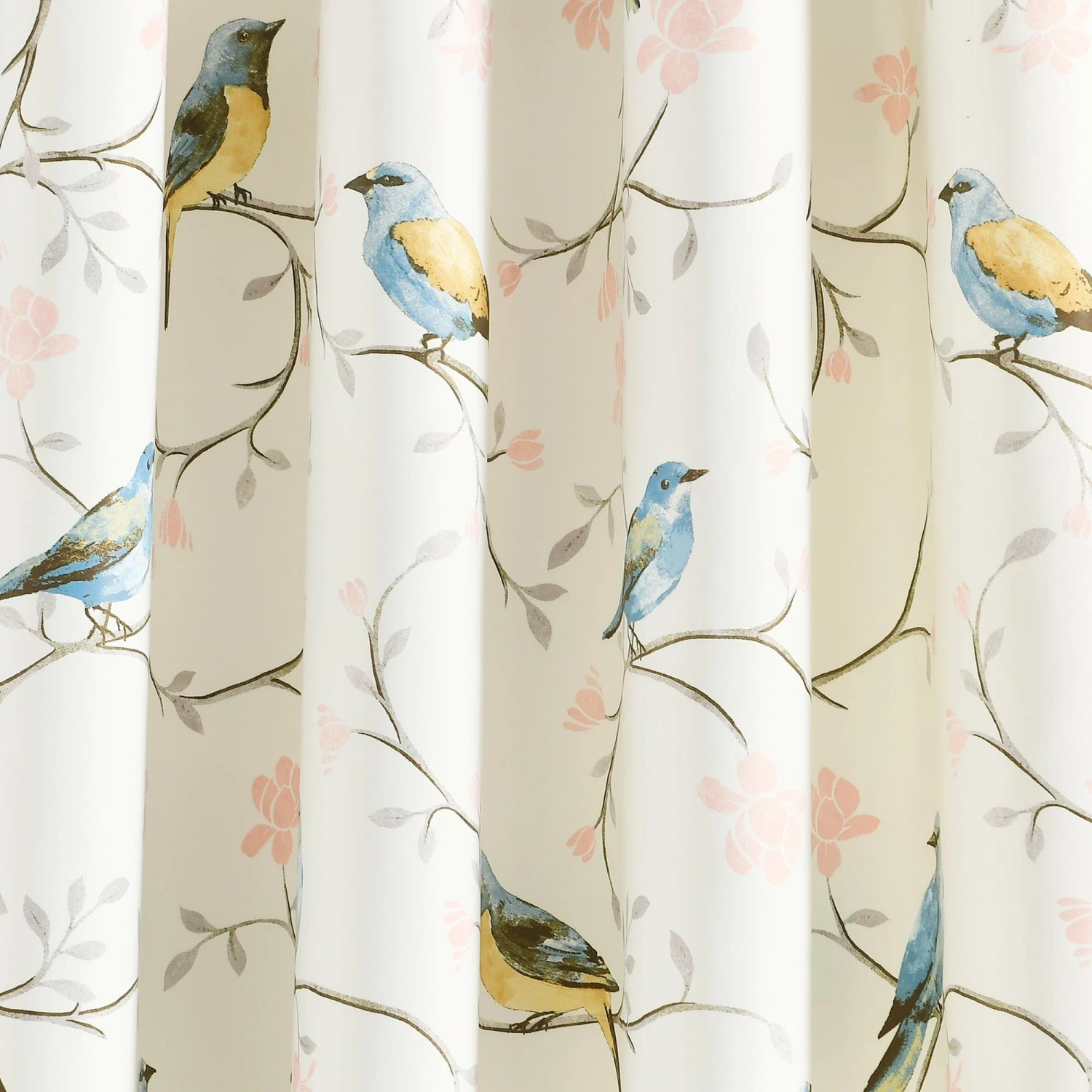Botanical Bird & Flower Light Filtering Window Curtain Panel Set - Image 3