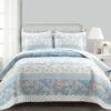 Cottagecore Flower Stripe Cotton Quilt 3 Piece Set