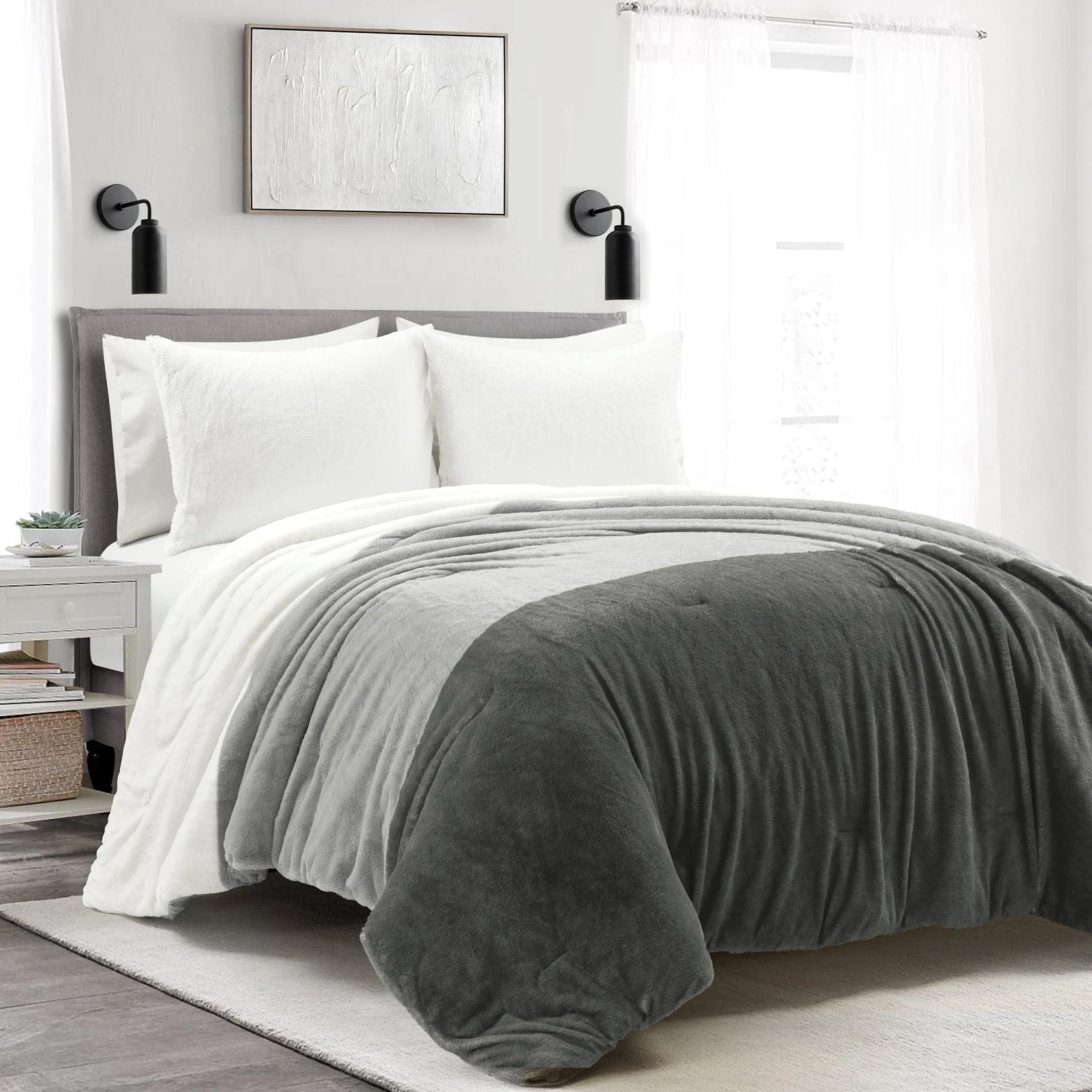 Farmhouse Color Block Ultra Soft Faux Fur Comforter Set - Image 2
