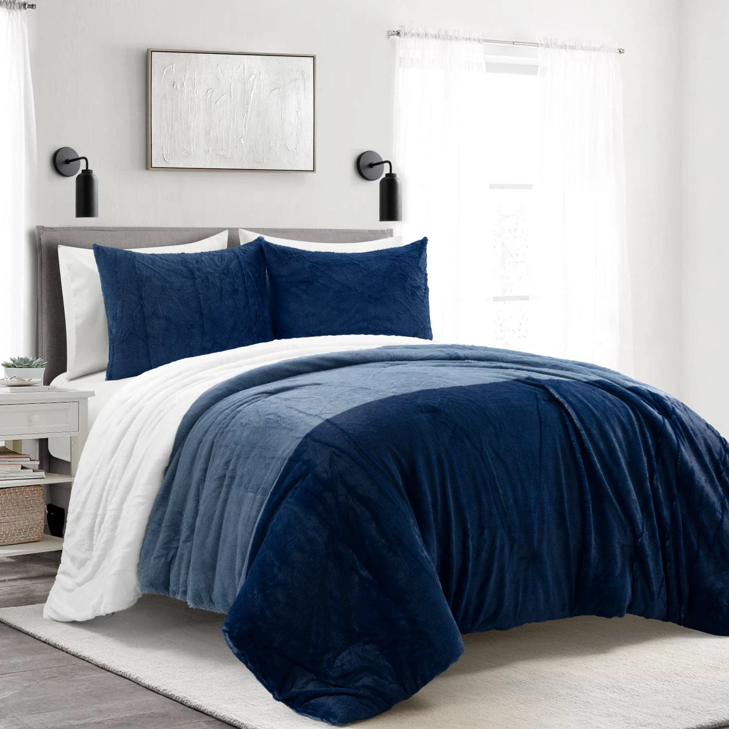Farmhouse Color Block Ultra Soft Faux Fur Comforter Set - Image 17