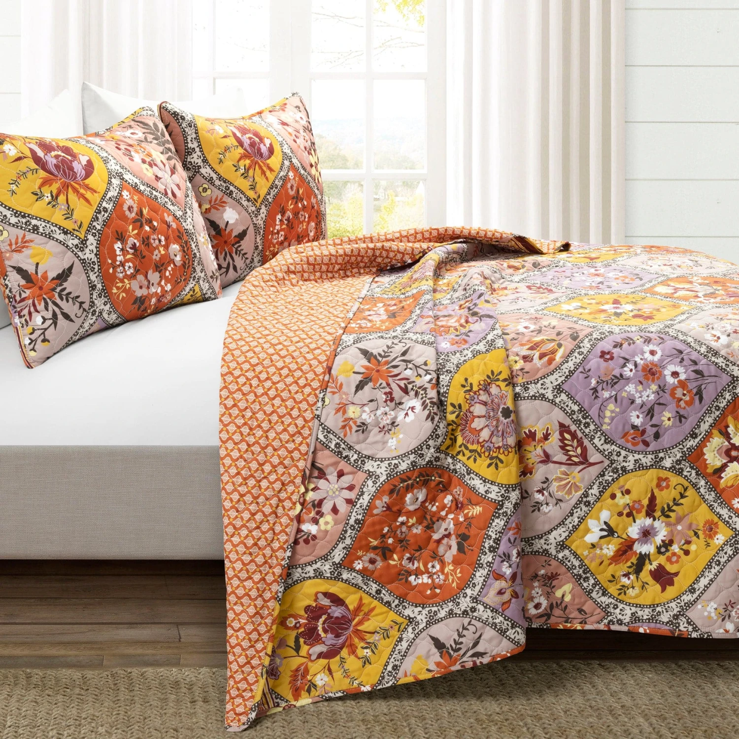 Bohemian Flower Cotton Quilt 3 Piece Set - Image 2