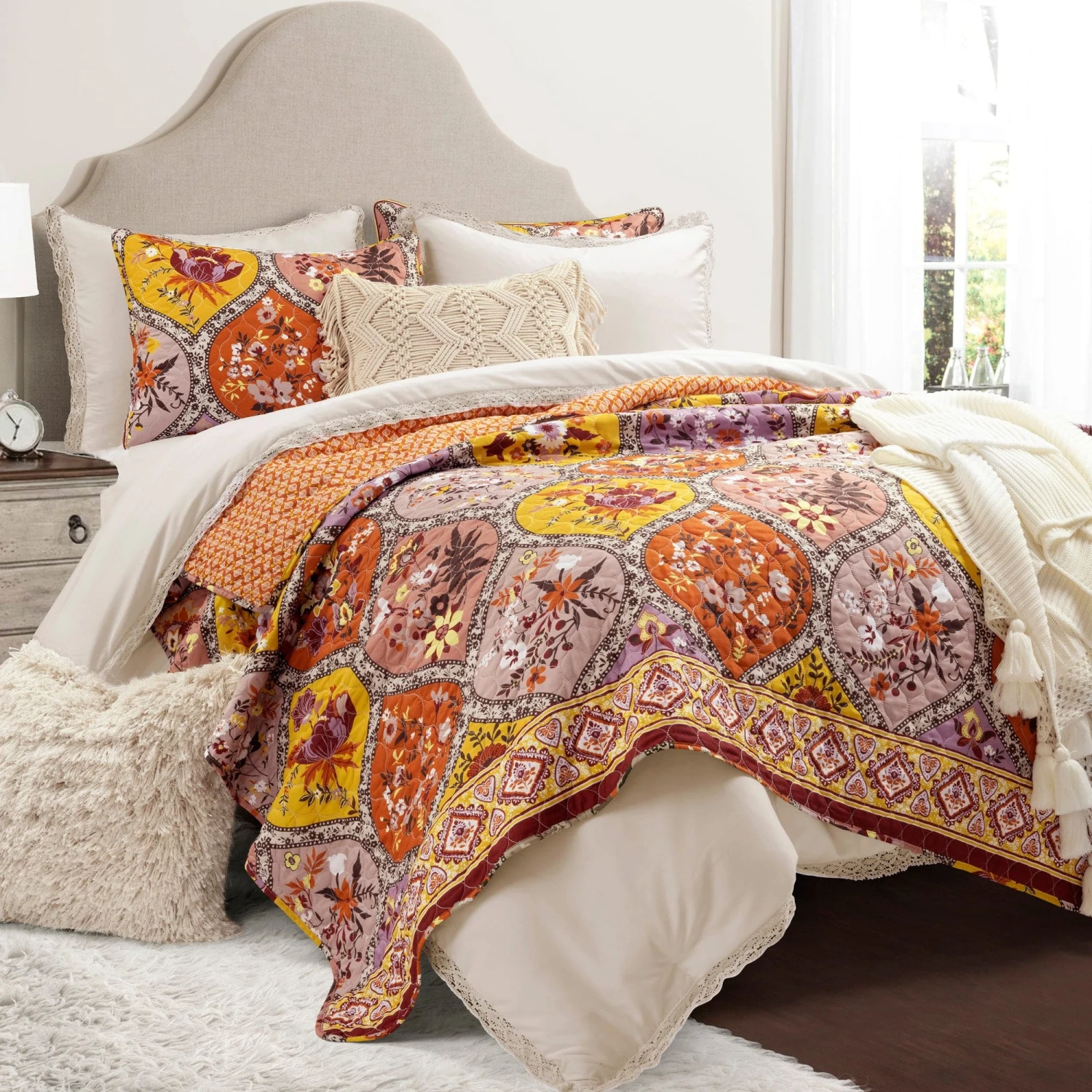 Bohemian Flower Cotton Quilt 3 Piece Set - Image 3
