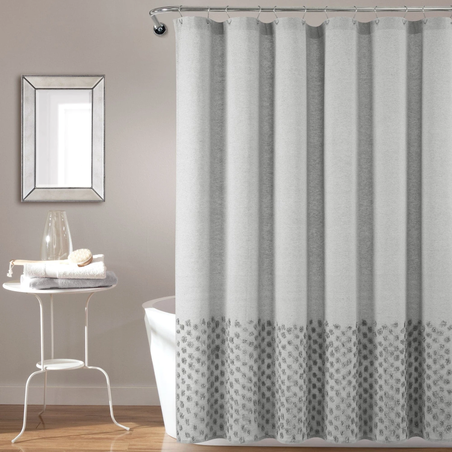 Boho Polka Dot Yarn Dyed Recycled Cotton Shower Curtain - Image 2