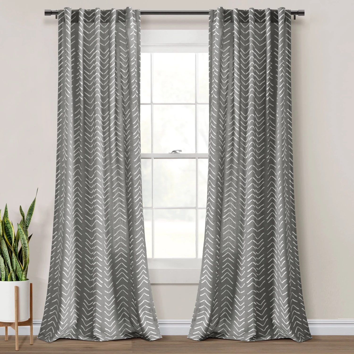 Hygge Modern Arrow Faux Linen Window Curtain Panel Set - Image 2