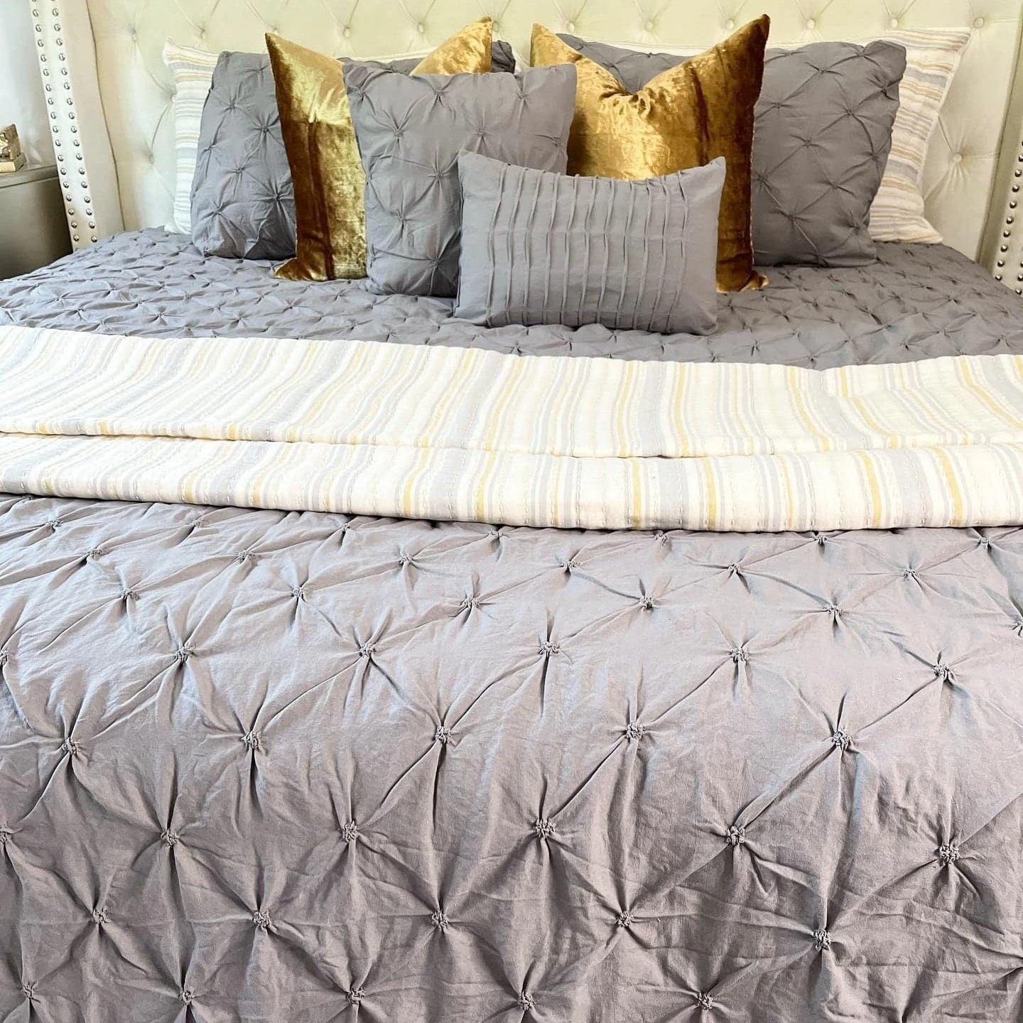 Solange Stripe Kantha Pick Stitch Yarn Dyed Cotton Woven Quilt/Coverlet Set - Image 17